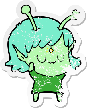 Bir insan tarafından çizilmiş uzaylı bir kızın sıkıntılı çıkartması.