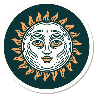 Bir insan tarafından çizilmiş geleneksel güneş stili dövme çıkartması.