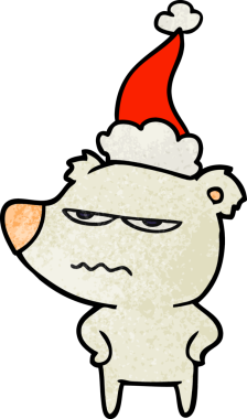 Kızgın ayı kutup eli bir insan tarafından çizilmiş Noel Baba şapkası çizilmiş.