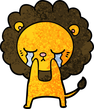 Bir insan tarafından çizilmiş ağlayan çizgi film aslanı.