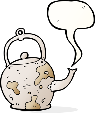 Bir insan tarafından çizilmiş eski bir çay demliği.