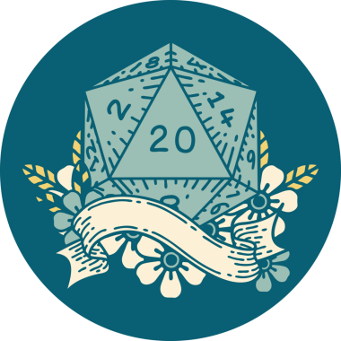 Retro Dövme Biçimi Doğal 20 D20 zar bir insan tarafından çizildi