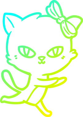 Bir insan tarafından çizilen çizgi film kedisinin soğuk gradyan çizimi