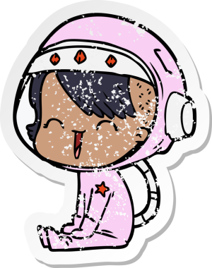 Bir insan tarafından çizilmiş mutlu bir uzay kızının sıkıntılı çıkartması.