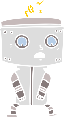 Bir insan tarafından çizilmiş düz renkli çizgi film robotu