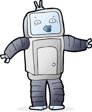 Bir insan tarafından çizilmiş komik çizgi film robotu