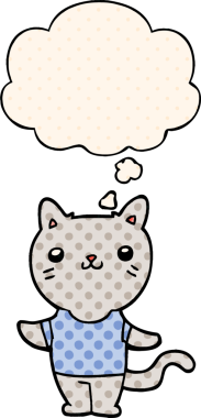 Çizgi roman tarzında düşünce baloncuğu olan çizgi film kedisi insan tarafından çizilmiş.