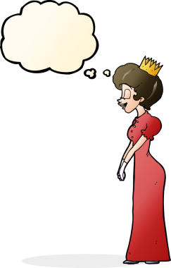 Bir insan tarafından çizilmiş düşünce baloncuklu çizgi film prensesi.