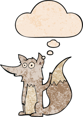 Bir insan tarafından çizilmiş grunge desenli düşünce baloncuğu olan çizgi film kurdu.