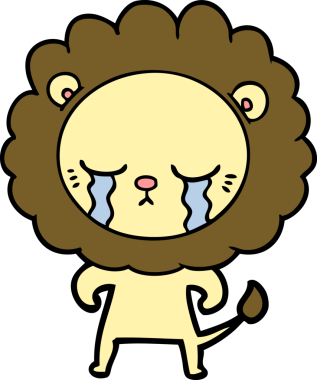 Bir insan tarafından çizilmiş ağlayan çizgi film aslanı.