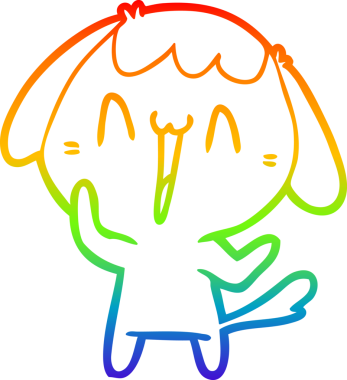 Gökkuşağı gradyan çizimi. Bir insan tarafından çizilmiş şirin bir köpek çizimi.