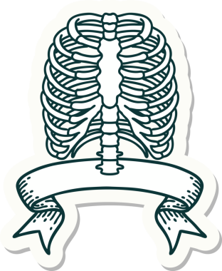 Bir insan tarafından çizilmiş göğüs kafesinin pankartına sahip dövme stili.