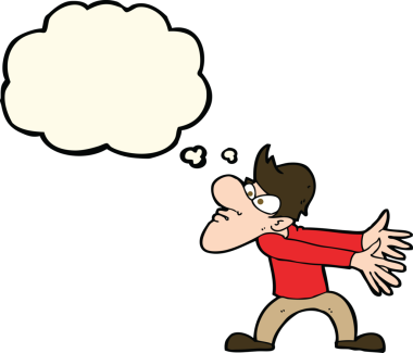 Bir insan tarafından çizilmiş düşünce baloncuğuyla hareket eden sinirli bir adam.