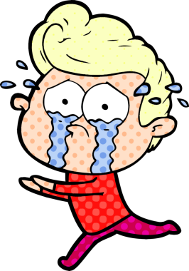 Bir insan tarafından çizilmiş ağlayan bir çizgi film karakteri.