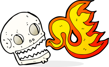 Bir insan tarafından çizilmiş alevli kafatası.