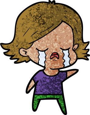 Bir insan tarafından çizilmiş ağlayan çizgi film kızı.