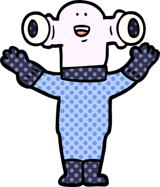 Bir insan tarafından çizilmiş dost canlısı uzaylı çizgi filmi.