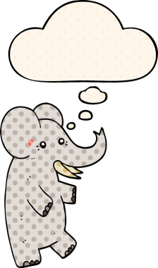 Bir insan tarafından çizilmiş çizgi roman tarzında düşünce baloncuğu olan bir fil.