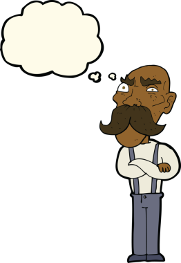 Bir insan tarafından çizilmiş düşünce baloncuğu olan kızgın yaşlı bir adam.