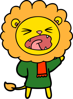 Bir insan tarafından çizilmiş kışlık giysili çizgi film aslanı