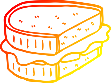 Bir insan tarafından çizilmiş kavrulmuş bir sandviçin sıcak çizgi çizimi.