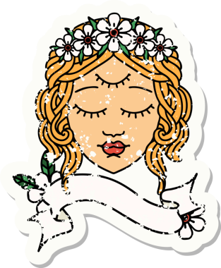 Bir insan tarafından çizilmiş, üzerinde kadın yüzü olan eski bir etiket.