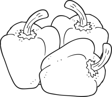 Bir insan tarafından çizilmiş siyah beyaz karikatür biberleri.