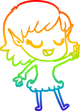 Gökkuşağı gradyan çizgisi mutlu çizgi film kızı bir insan tarafından çizilmiş.