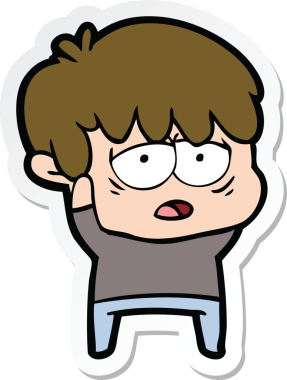 Bir insan tarafından çizilmiş bitkin bir çocuk çizgi filminin çıkartması.