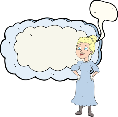 Bir insan tarafından çizilmiş serbest konuşma balonu karikatürü Victoria kadını.