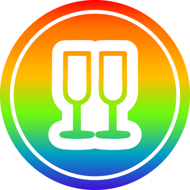 Şampanya kadehleri gökkuşağı gradyan bir insan tarafından çizilmiş dairesel simge