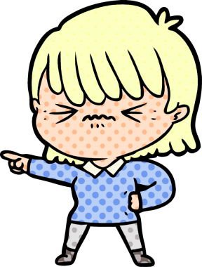 Bir insan tarafından çizilmiş kızgın çizgi film kızı.