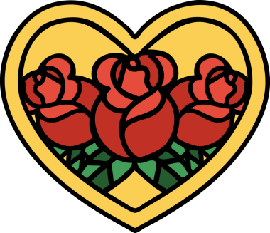 Geleneksel kalp şeklinde dövme ve bir insan tarafından çizilmiş çiçekler.