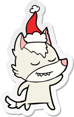 Bir insan tarafından çizilmiş Noel Baba şapkası takan bir kurt resmi.