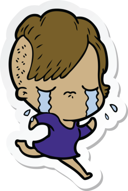 Bir insan tarafından çizilmiş, ağlayan bir kızın çıkartması.