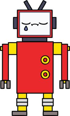 Bir insan tarafından çizilmiş sevimli bir robot karikatürü.