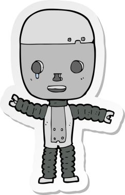 Bir insan tarafından çizilmiş robot karikatür çıkartması.