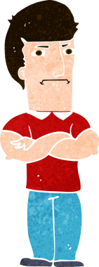 Bir insan tarafından çizilmiş kolları katlanmış, rahatsız bir adam.