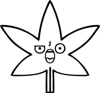 Bir insan tarafından çizilmiş marihuana yaprağının çizgi çizimi