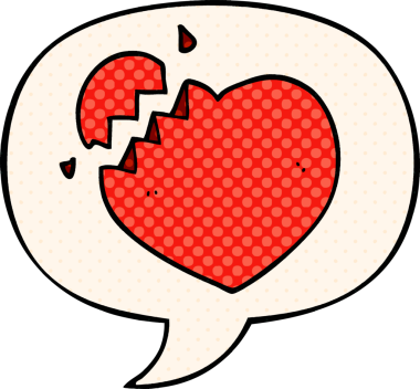 Çizgi roman tarzında bir insan tarafından çizilmiş, kırık bir kalp.