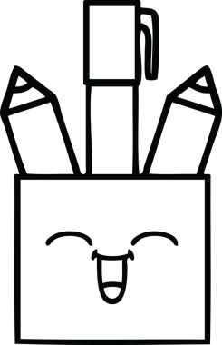 Bir insan tarafından çizilmiş kalem kabının çizgi çizimi