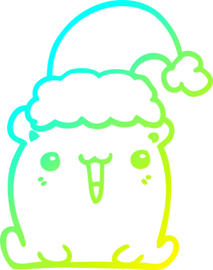 Bir insan tarafından çizilmiş Noel şapkalı şirin bir ayının soğuk gradyan çizimi.