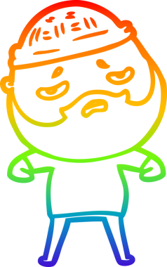 Bir insan tarafından çizilmiş sakallı, endişeli bir çizgi film çizimi.