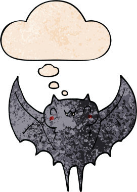 Düşünce baloncuklu karikatür yarasası insan tarafından çizilmiş grunge desen tarzı.