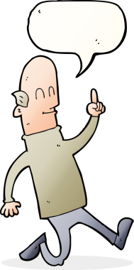 Bir insan tarafından çizilmiş konuşma baloncuğu fikri olan kel bir adam.