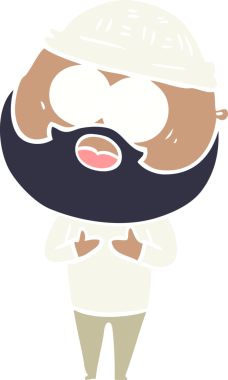 Düz renkli çizgi film sakallı adam bir insan tarafından çizilmiş.