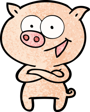 Bir insan tarafından çizilmiş neşeli domuz çizgi filmi.