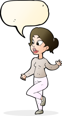 Bir insan tarafından çizilmiş konuşma balonuyla el sallayan karikatür dostu kadın.