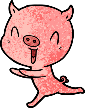 Bir insan tarafından çizilen mutlu domuz çizgi filmi.