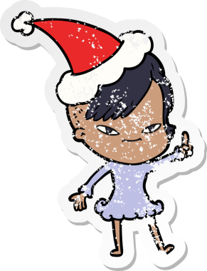 Sevimli bir el çizilmiş. Hipster saç kesimi olan, Noel Baba şapkası takan bir kız çizilmiş. Bir insan tarafından çizilmiş.